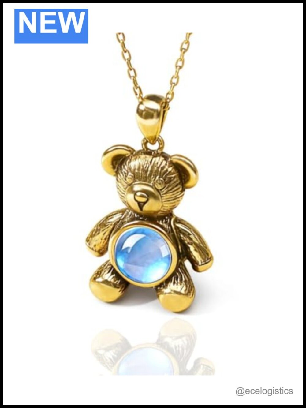 Moonstone Teddy Bear Necklace Vintage Gold Plated Sterling Silver 16 in